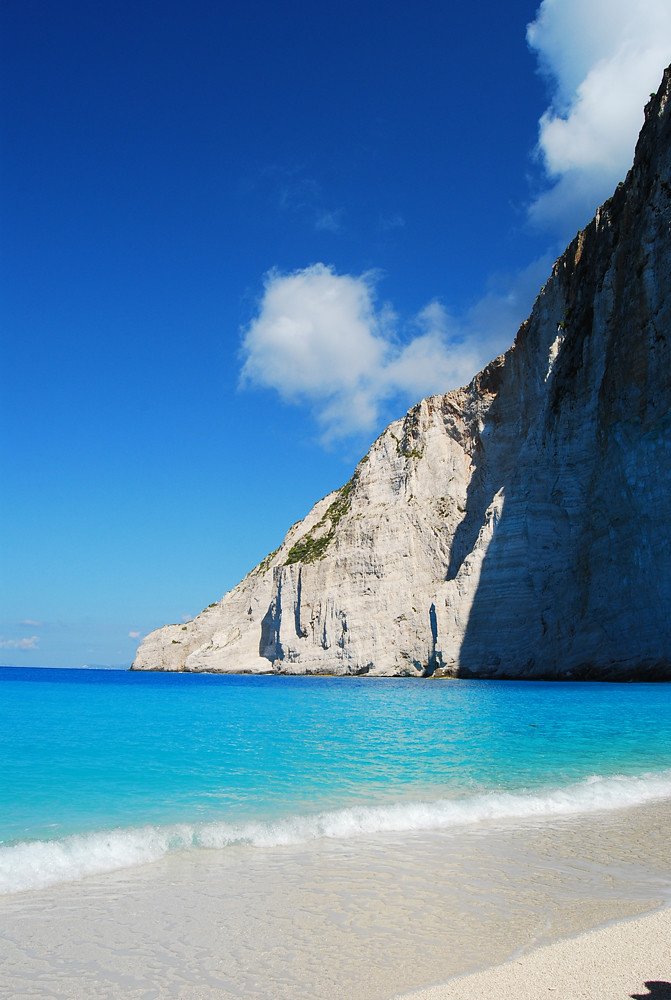 Navagio Beach's iconic cliffs and turquoise waters create a stunning natural fortress on Zakynthos.